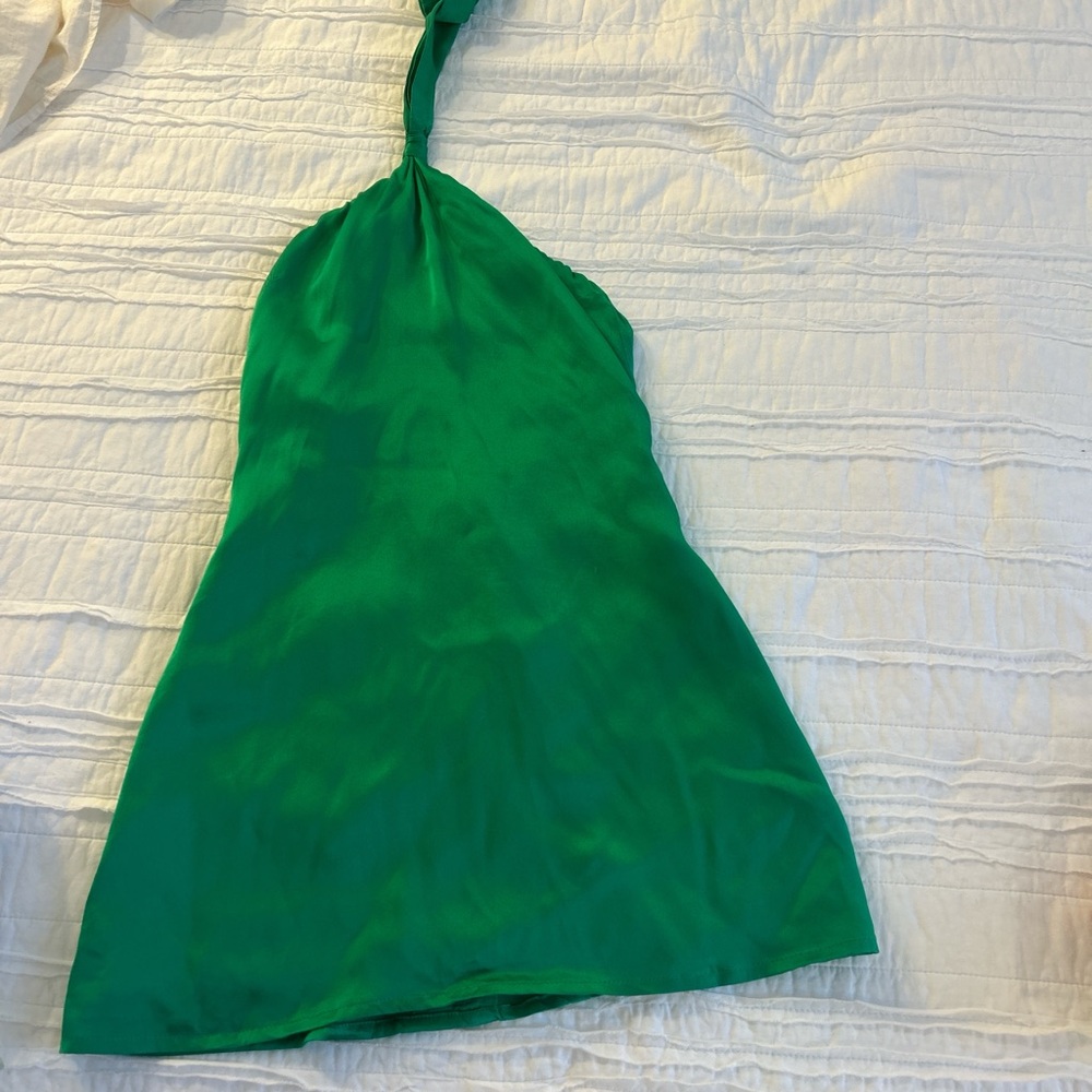 Handmade Elegant Green Halter Mini Dress backless
